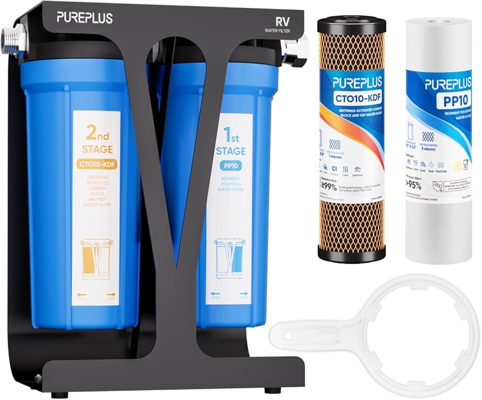 PUREPLUS RV Dual Stage Water Filter System Reduces Sediment Heavy Meta