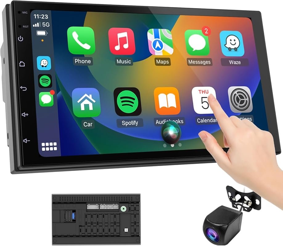 7-Inch Double Din Car Stereo with Wireless CarPlay and Android Auto, T