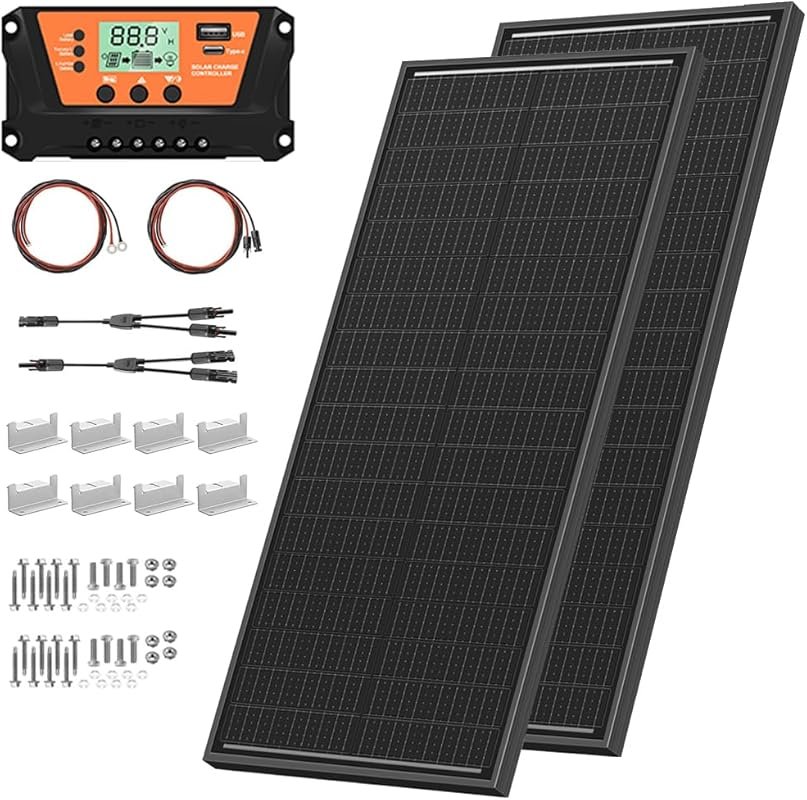 200W 12V/24V Monocrystalline Solar Panel Kit with 30A Charge Controlle