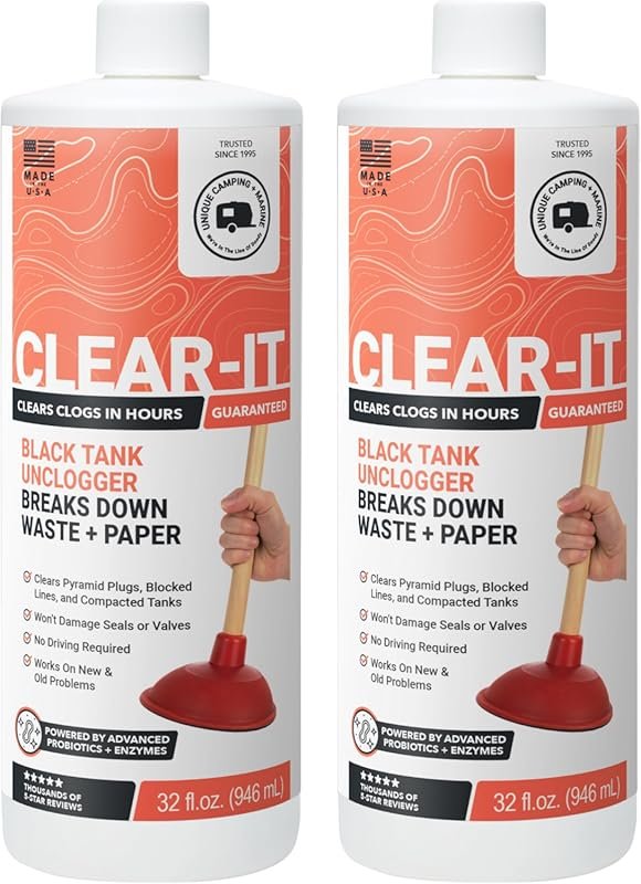 Unique Clear-It RV Black Tank Unclogger Liquid - Breaks Through Pyrami