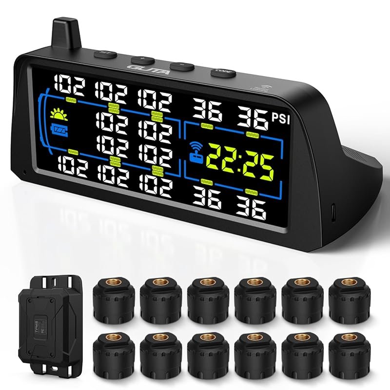GUTA RV TPMS with a Large Color Display and Twelve Solar-Charged Senso