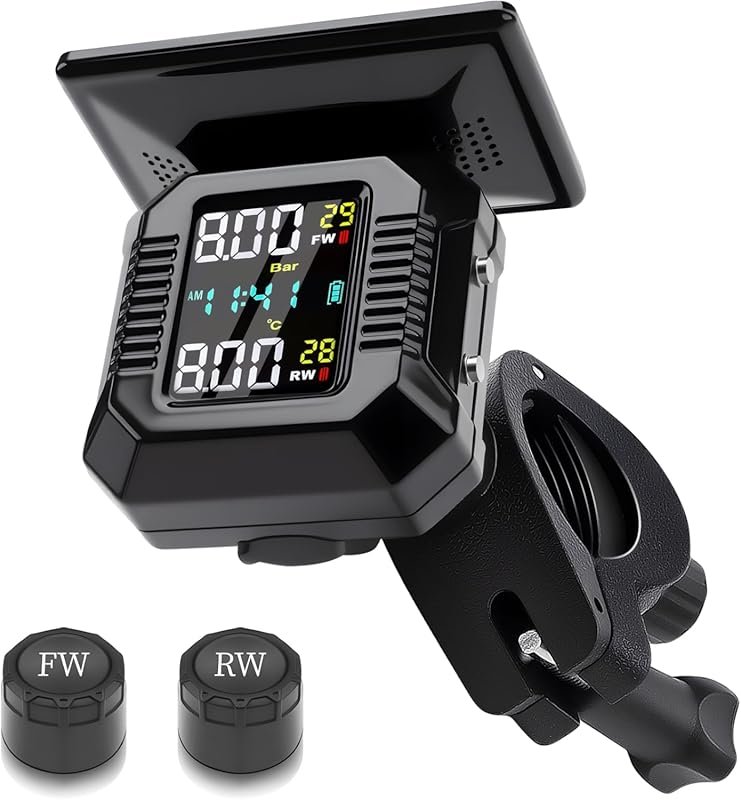 Motorcycle TPMS with 2 External Sensors, LCD Display, USB Charging, IP