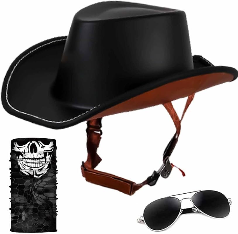 Retro Motorcycle Half Helmet, Western Cowboy Hat Helmet Open Face Moto