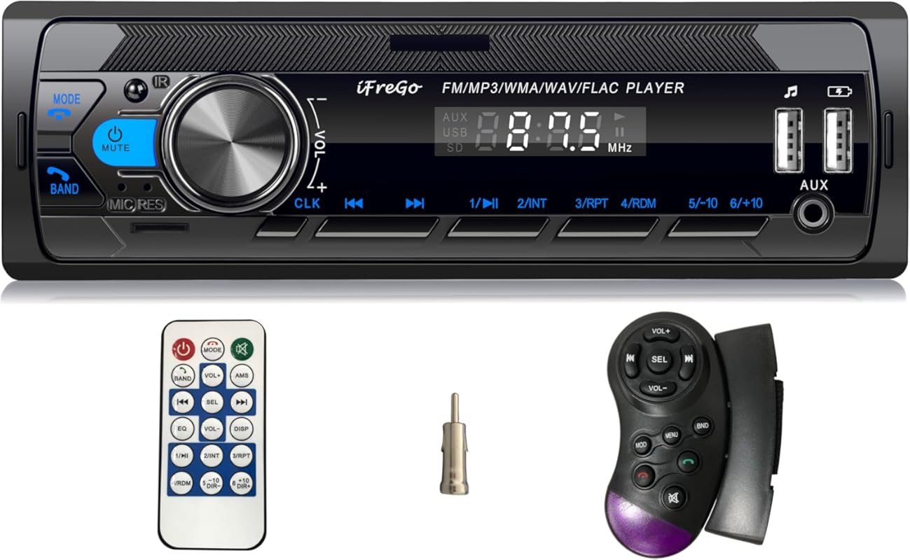 Single DIN Car Stereo with Bluetooth, USB/SD/AUX Support, Handsfree C