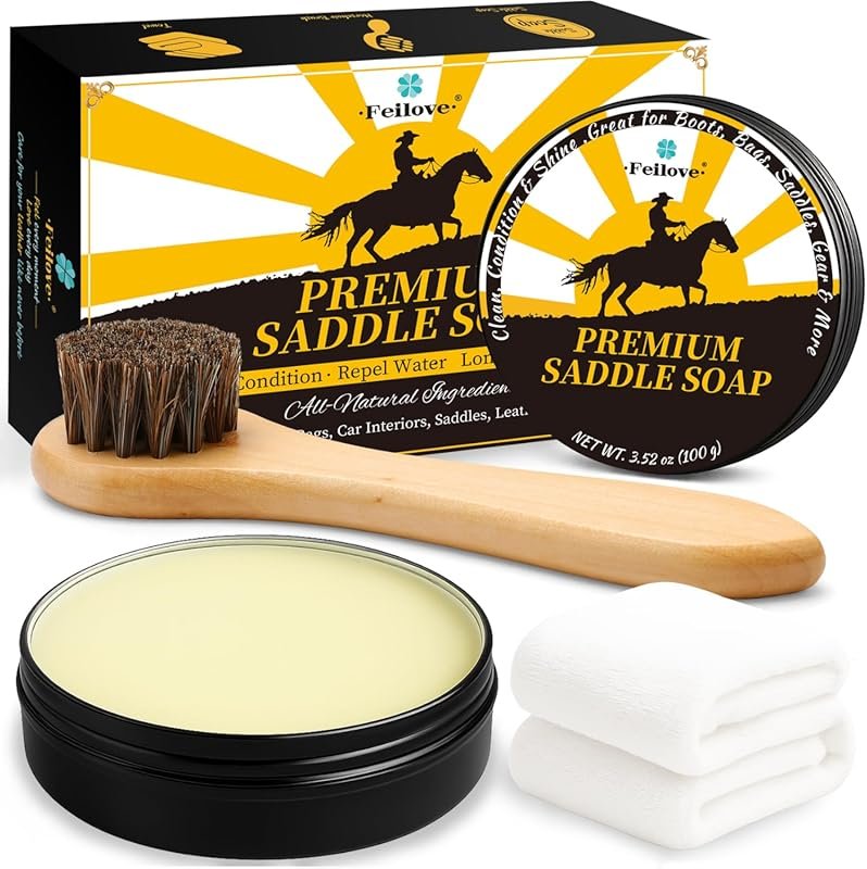 Saddle Soap All-Natural 3-in-1 Leather Cleaner and Conditioner Kit wit