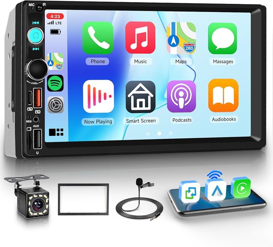 Double Din Car Stereo with Wireless CarPlay, Android Auto, 7-Inch Touc