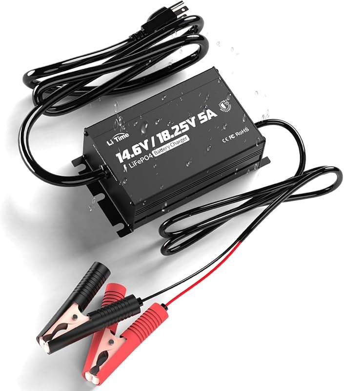 LiTime 12V 16V 5A Waterproof Lithium LiFePO4 Battery Charger for Marin