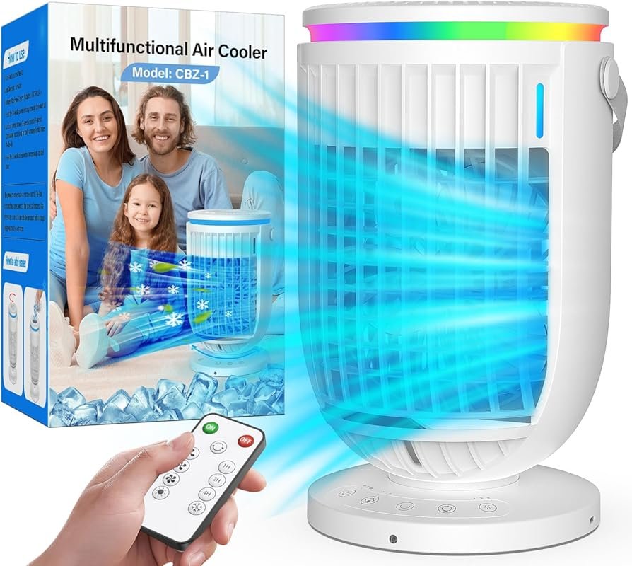 Portable Air Conditioner Fan with 120° Rotation, Evaporative Mini Desi