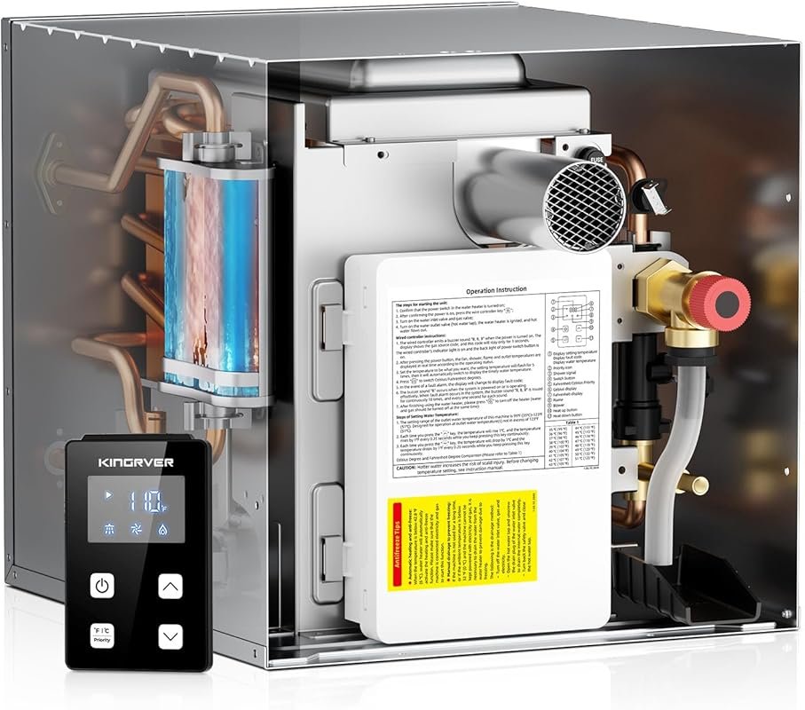 65,000 BTU RV Tankless Water Heater with 2.5 GPM, Mixing Valve, and Wi