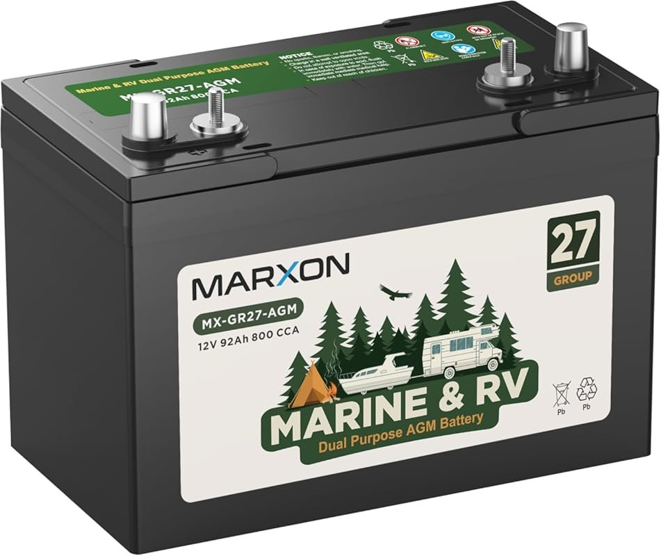 Marxon Group 27M dual-purpose AGM marine battery with 12V 92Ah, 800 CC