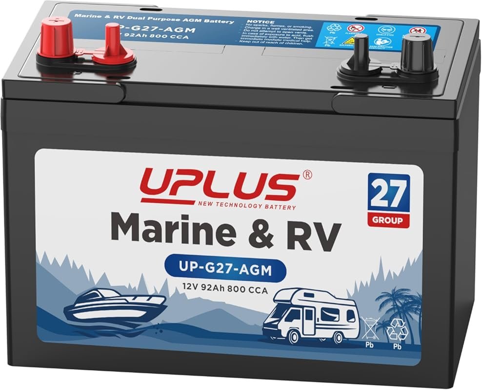 UPLUS Group 27M AGM Dual Purpose Battery: 12V 92Ah Deep Cycle with 800