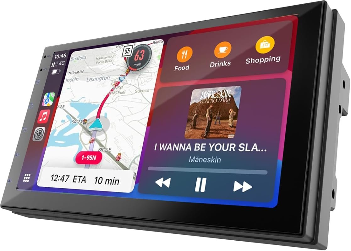 7-Inch Double Din Car Stereo with Wireless CarPlay and Android Auto, T