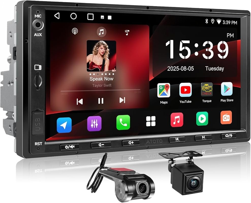 A5L 7-Inch Android Double Din Car Stereo with Backup Camera, Dash Cam