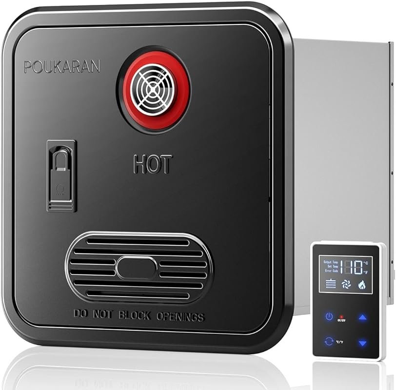 Poukaran 65,000 BTU RV Tankless Water Heater with Black Door, High Alt