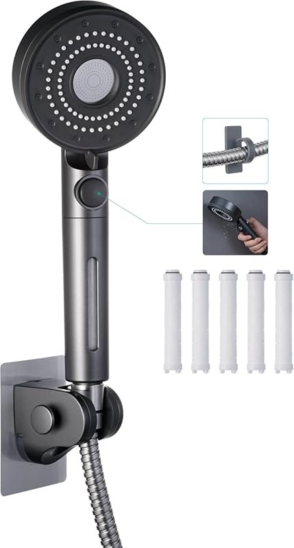 5-Mode High Pressure RV Handheld Shower Head with Cotton Filter, On/Of