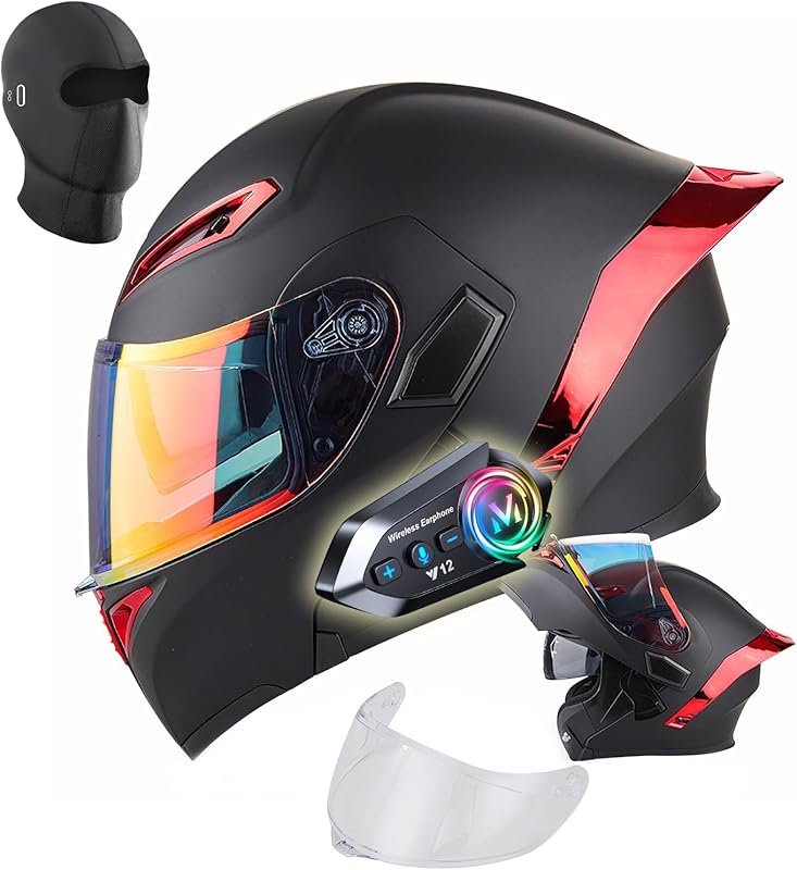Bluetooth Modular Motorcycle Helmet for Women with Dual Visor Flip Up