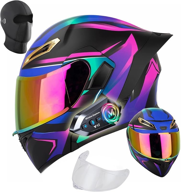 Purple Modular Motorcycle Helmet for Women with Bluetooth, Dual Visor,