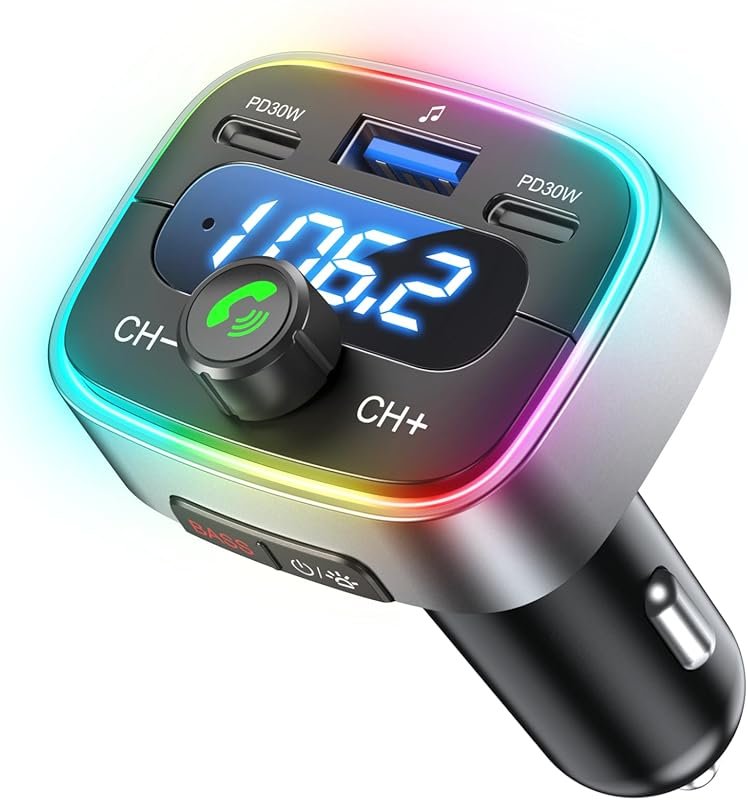 Bluetooth 5.4 Car Adapter with 60W Fast Charging and Wireless FM Trans