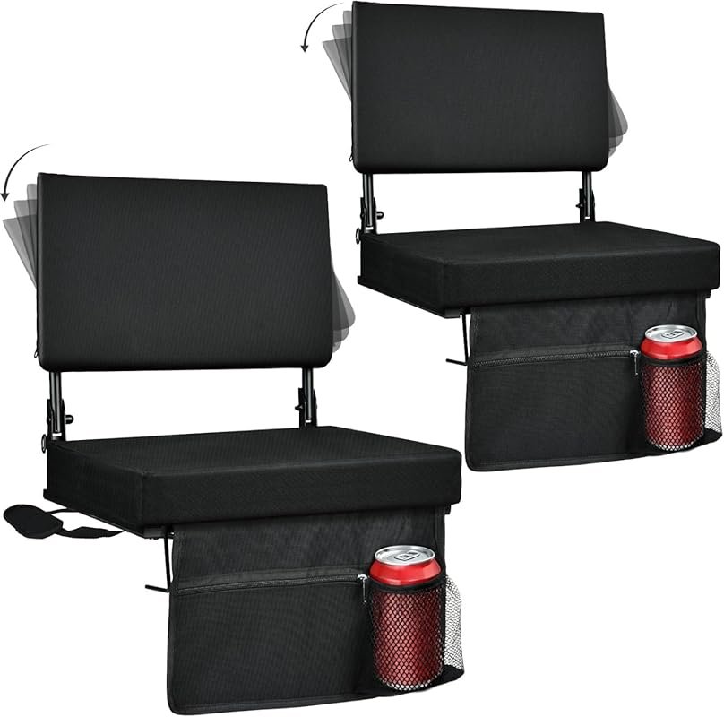 Stadium Seat with 360-Degree Adjustable Backrest, Includes Shoulder St