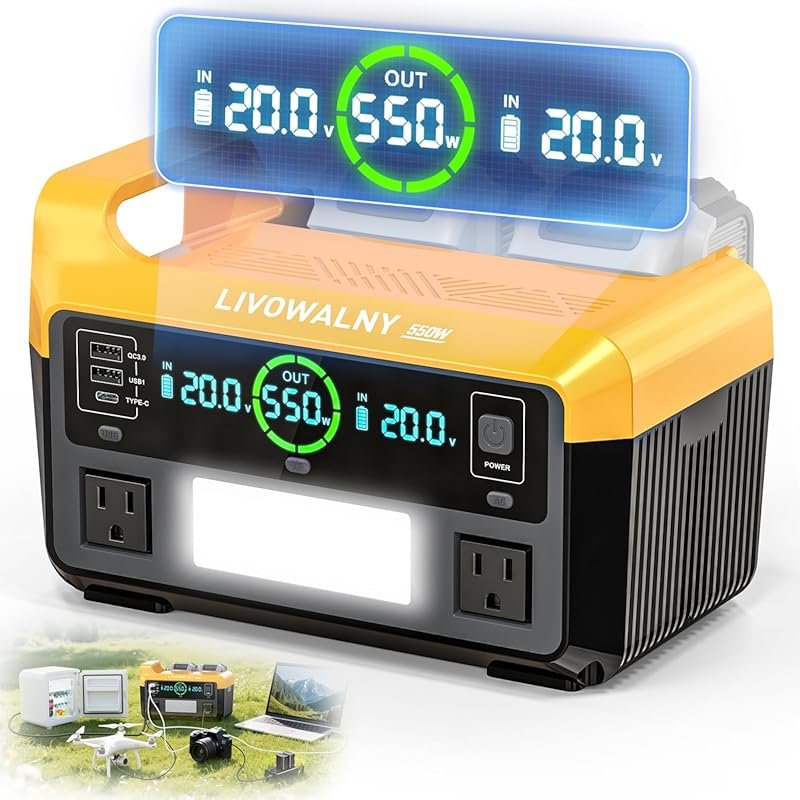 LIVOWALNY Portable Power Station 550W, Dewalt Compatible Generator wit