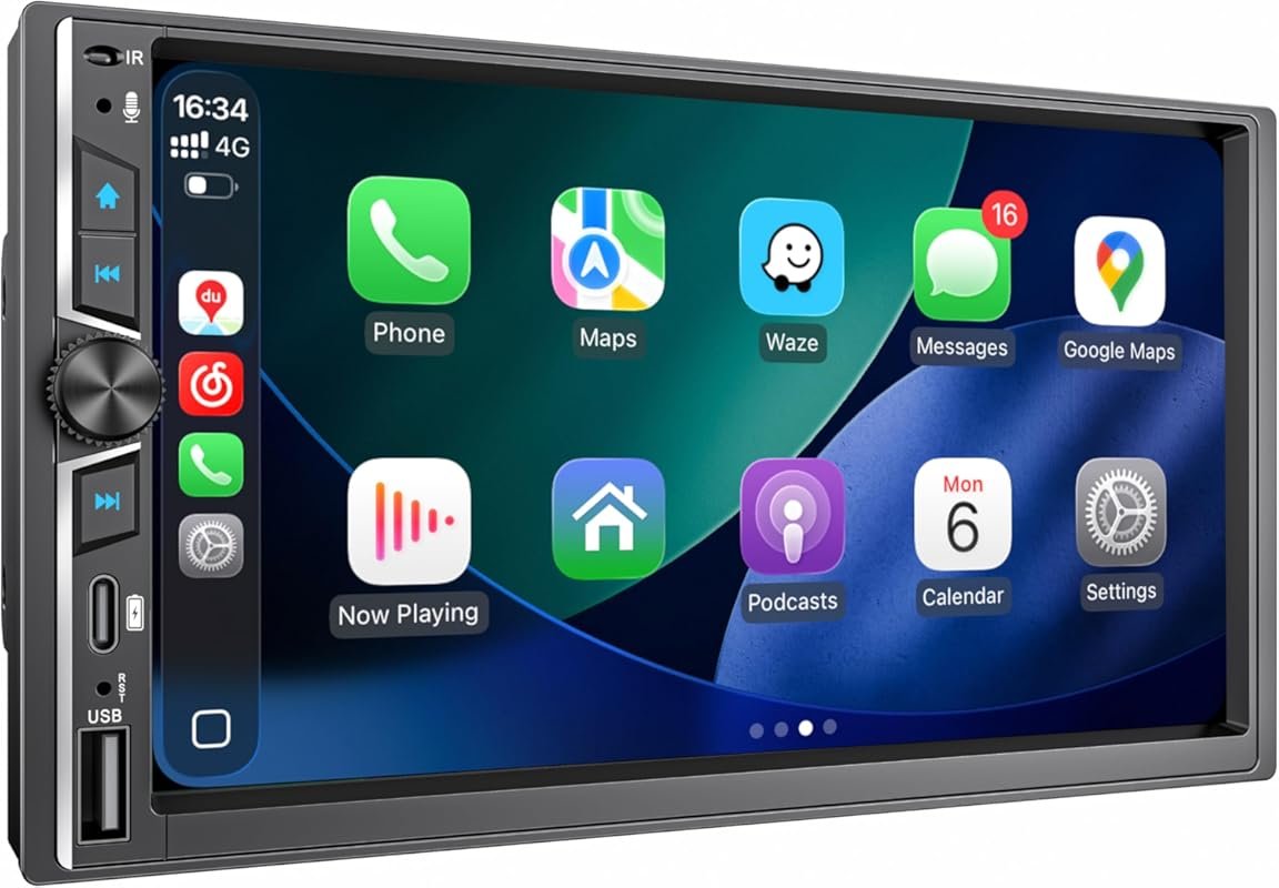 7-Inch Double DIN Car Stereo with Wireless Apple CarPlay, Android Auto