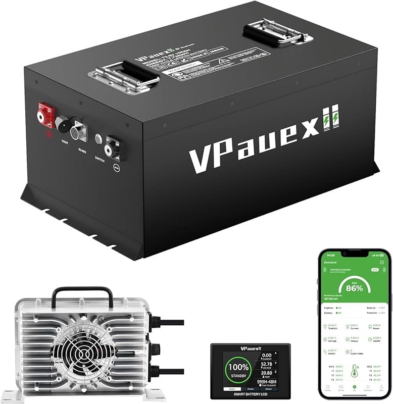 72V 105Ah Lithium Golf Cart Battery with Charger, BMS, and Mobile App