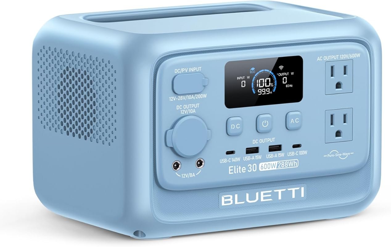 The BLUETTI Elite 30 Portable Power Station features a 288Wh LiFePO4 b