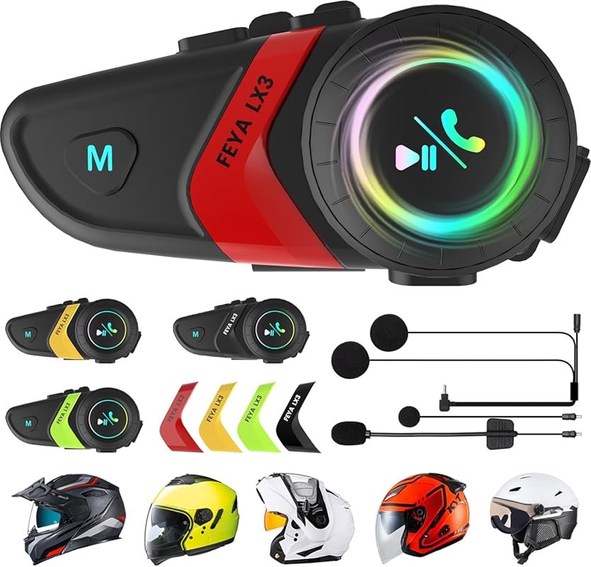 FEYA Motorcycle Helmet Speakers with Hi-Fi Sound, Dual Noise Reduction