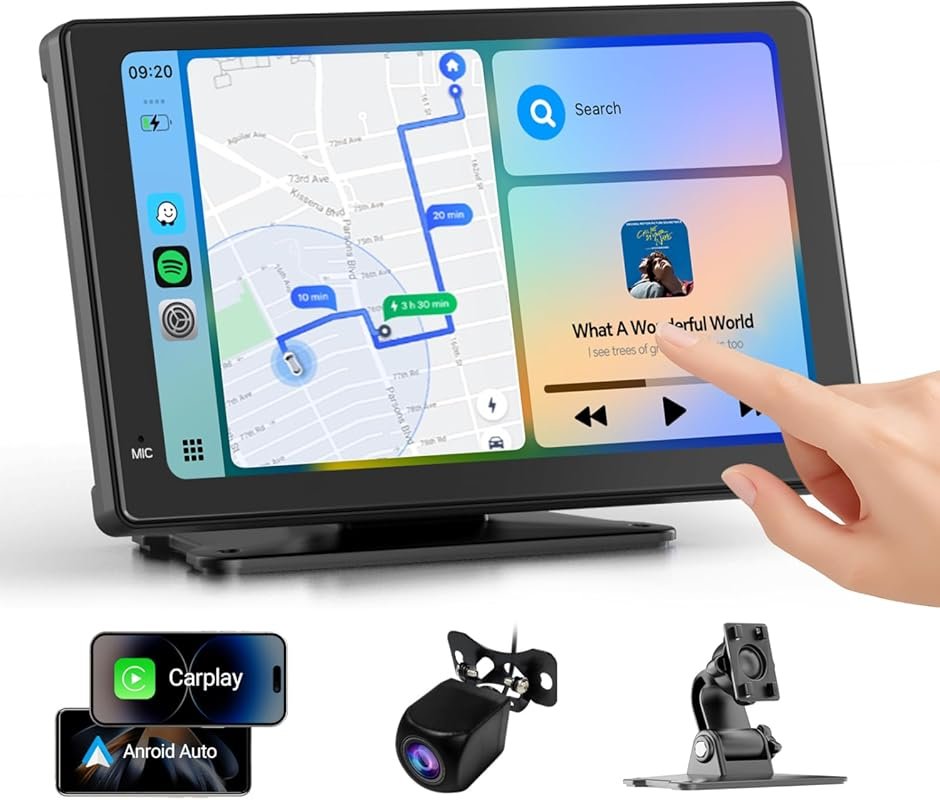 Portable 7-Inch HD Touchscreen Car Stereo with Apple CarPlay, Android 