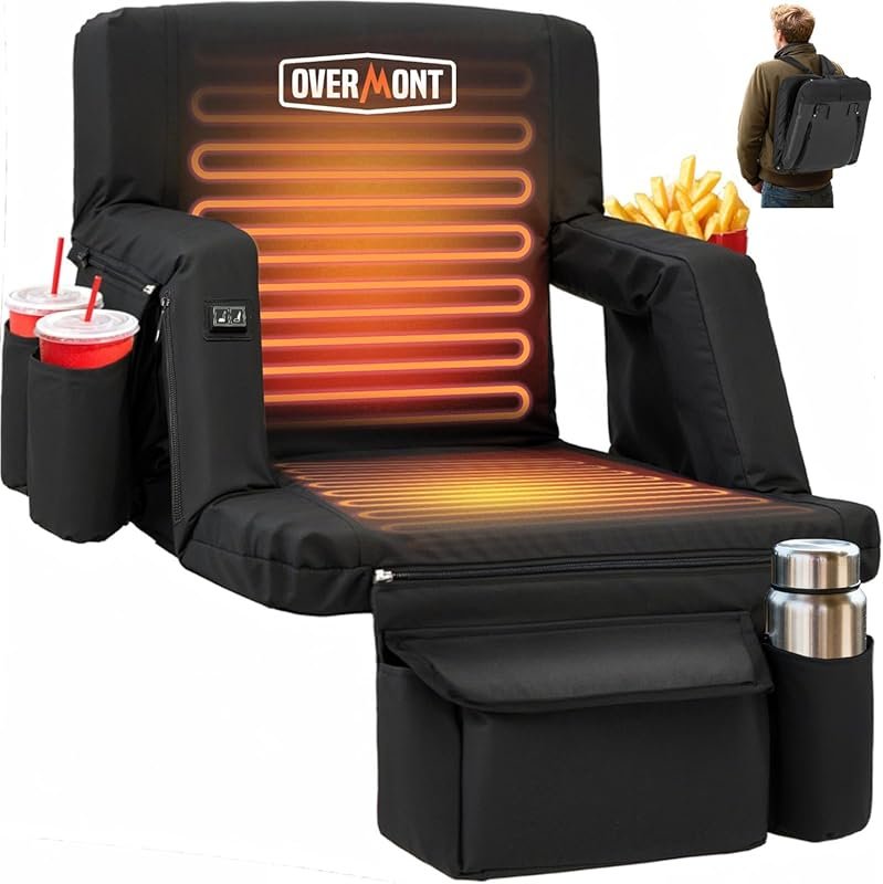 Overmont Heated Stadium Seat with Three Heat Levels, Six-Position Recl