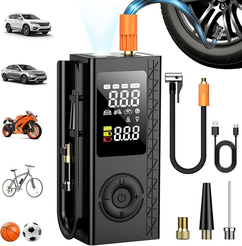 Cordless Tire Inflator with Digital Gauge, LED Light, and Auto Shut-Of