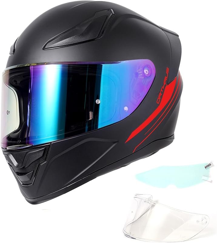 OTS Full Face Motorcycle Helmet with Dual Visor, DOT-Certified, Lightw