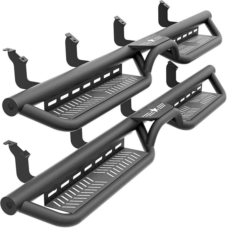 Two-step design black powder coated running boards with star logo for 