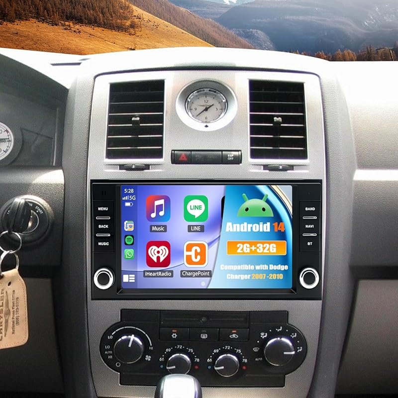 Android 14 Double Din Car Stereo for 2007-2010 Dodge Charger with Wire