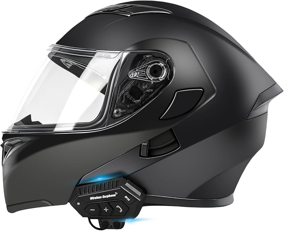 Motorcycle Bluetooth Modular Helmet with Flip-Up Full Face Design, Dua