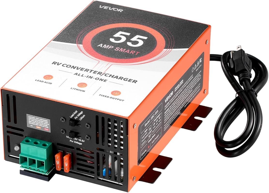 VEVOR 55 Amp RV Power Converter with Multi-Stage Smart Charging for Li
