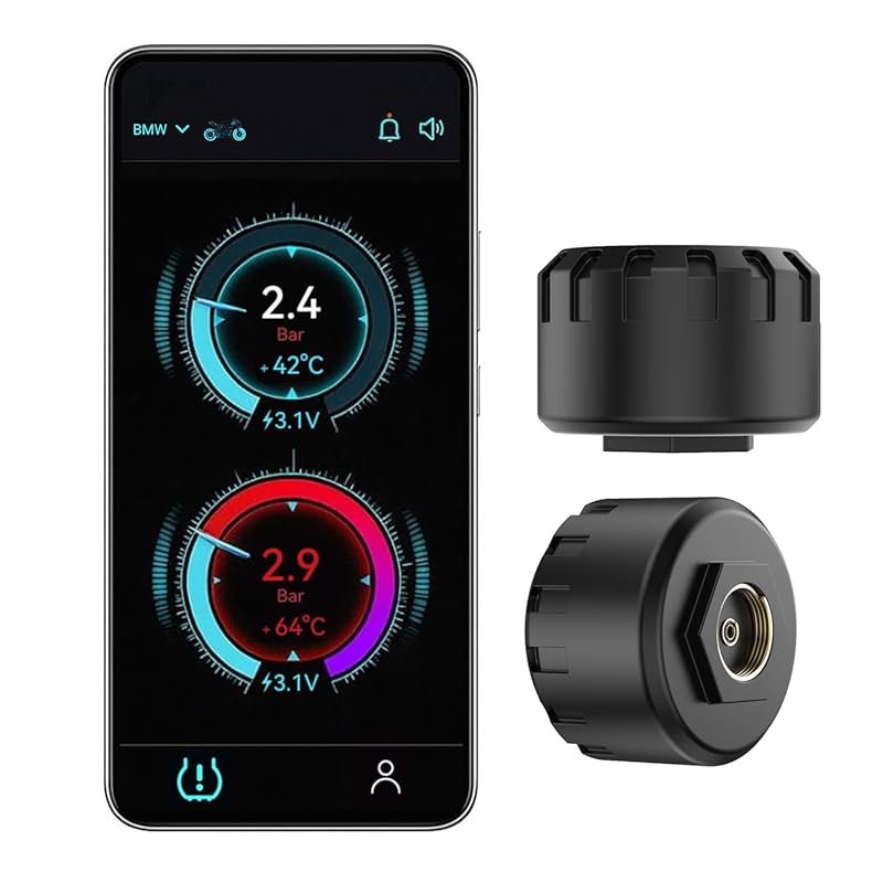 Waterproof Bluetooth Motorcycle TPMS with Real-Time Pressure and Tempe