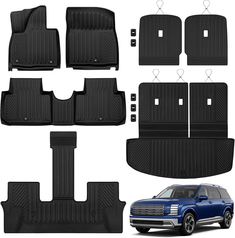 All Weather TPE Floor Mats for 2026 Hyundai Palisade Hybrid 7-Seat wit
