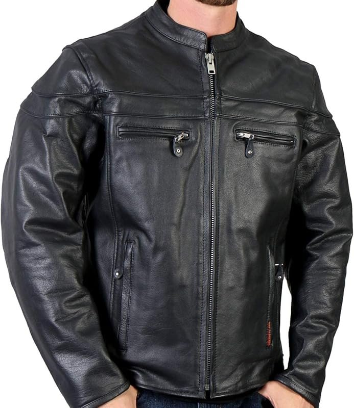 Hot Leathers JKM1011 Men's Black Vented Leather Motorcycle Racer Jacke