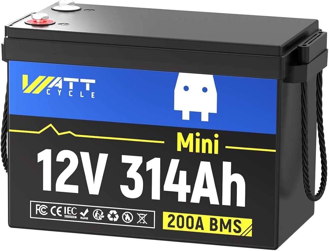WattCycle 12V 300Ah Mini LiFePO4 Battery with Built-in BMS and High Cy