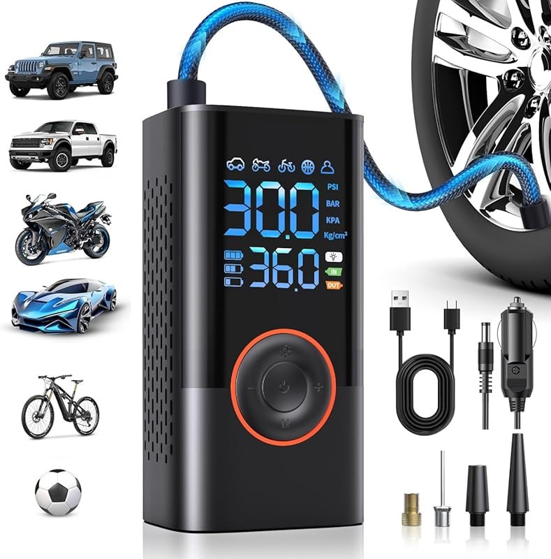 Cordless Mini Air Compressor with Digital Pressure Gauge, 150 PSI, and