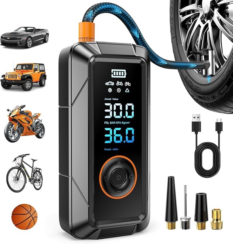 Cordless and DC Portable Air Compressor with 150 PSI and Fast Inflatio