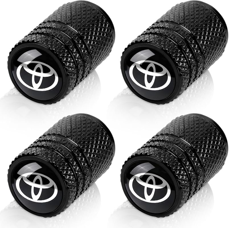 Set of 4 Black Tire Valve Stem Caps for Toyota Avalon Prius and RAV4