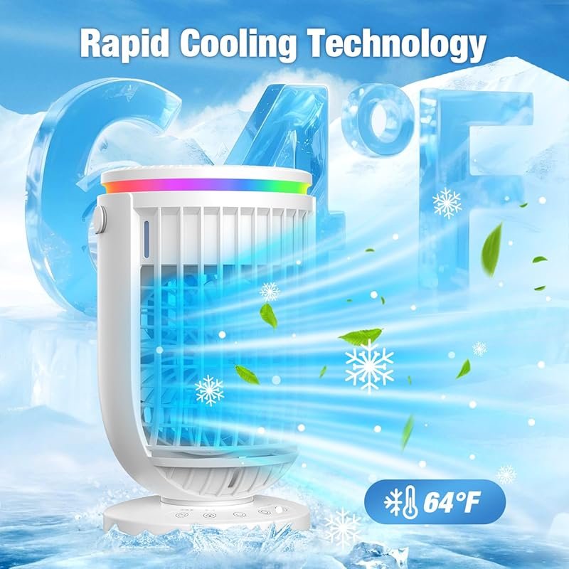 Portable Air Conditioner Fan with 120° Rotation, Evaporative Cooling, 
