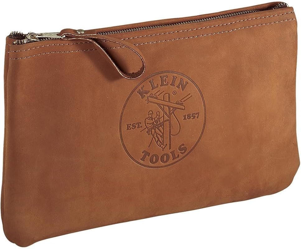 Klein Tools 5139L 12.5 Inch Brown Top Grain Leather Tool Pouch with Zi