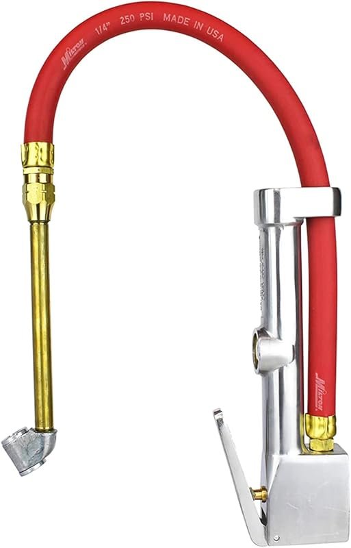 Tire Inflator Gauge with Dual Head Air Chuck, 15-Inch Hose, and 10-160