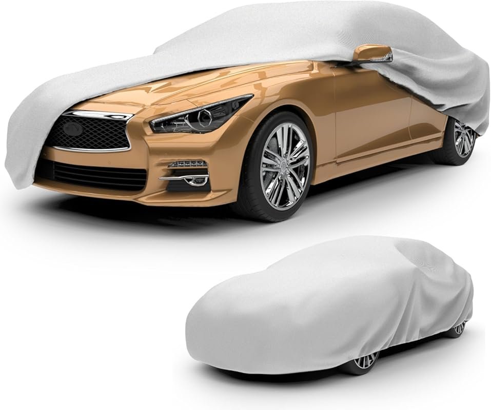Budge Lite indoor car cover fits mid-size sedans up to 200 inches gray