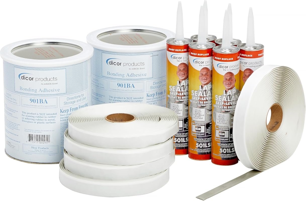 Dicor RV Rubber Roof Repair Kit with Adhesive, Butyl Tape, and Lap Sea