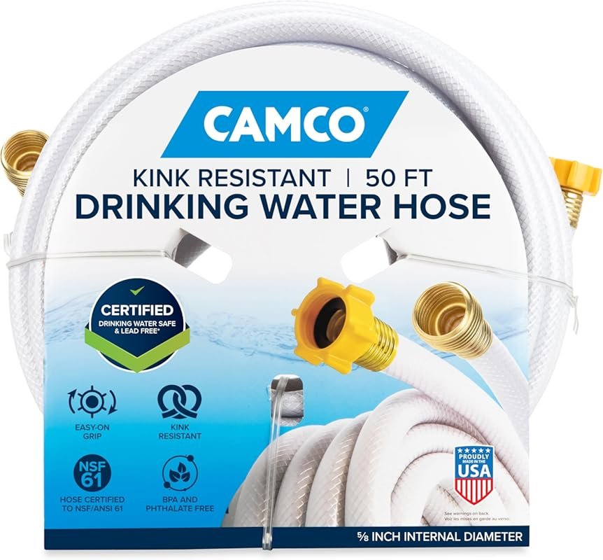 Camco TastePURE 50-Foot RV Drinking Water Hose is Lead-Free with a Dur