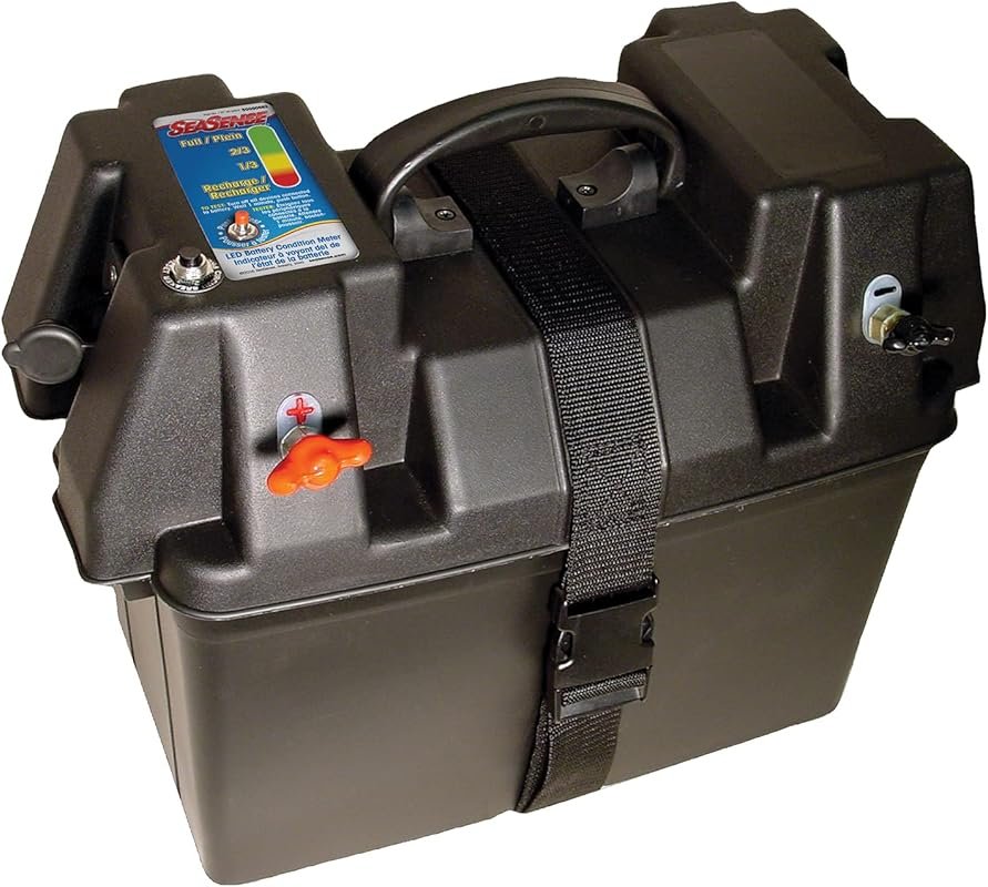 SeaSense Deluxe Battery Box with Tester and 12V Socket for Group 24 or